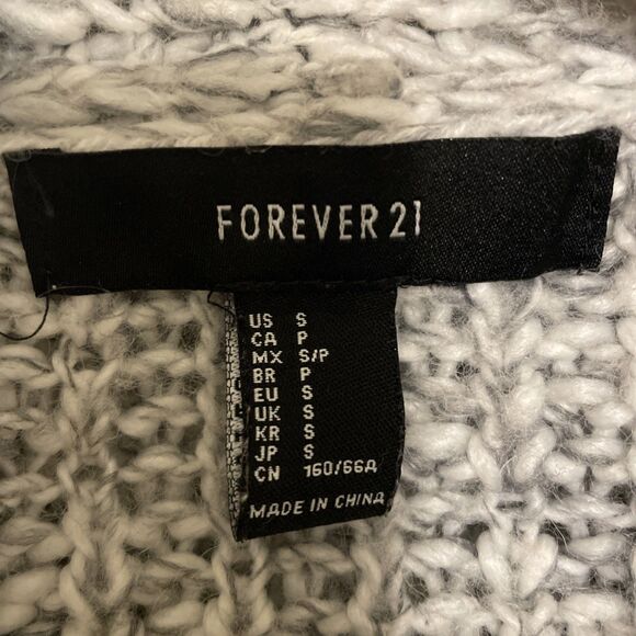 Forever 21 Sweater Chunky Knit Open Front Wrap SMALL Oversized Marled Gray White - Picture 3 of 4